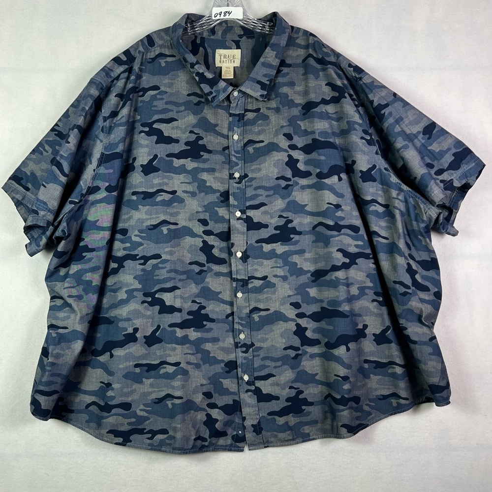 True Nation Blue Camo Sport Button up Short Sleeve Shirt 7XL Plus